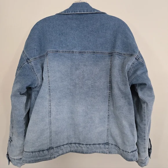 Forever 21 Women's Size S Oversized Ombre Premium Denim Sherpa Lined Jacket Warm - Picture 3 of 15